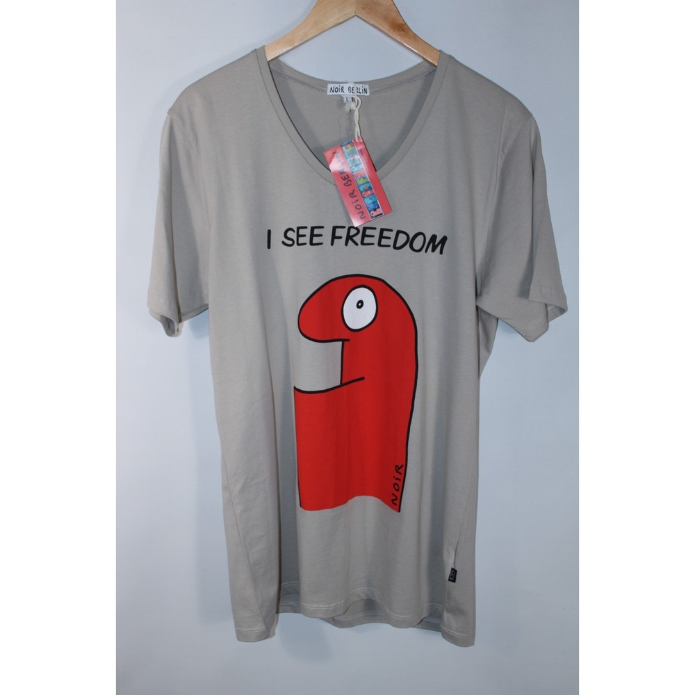 NWT Thierry Noir Berlin Men's Large Scoop Neck Gray Graphic T-Shirt